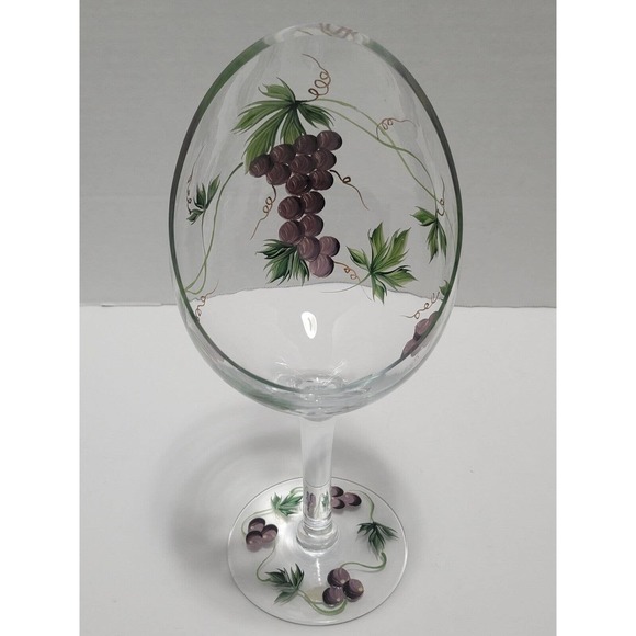 Table Set 2 Victradco Ltd Hand Painted Wine Grapes Stemmed  Lot of 2 Victradco Ltd Hand Painted Wine Grapes Stemmed Glass Candle Holders NEW